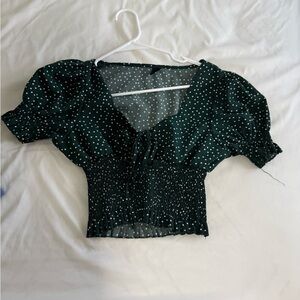 SHEIN Black Puff Sleeve Smocked Crop Blouse